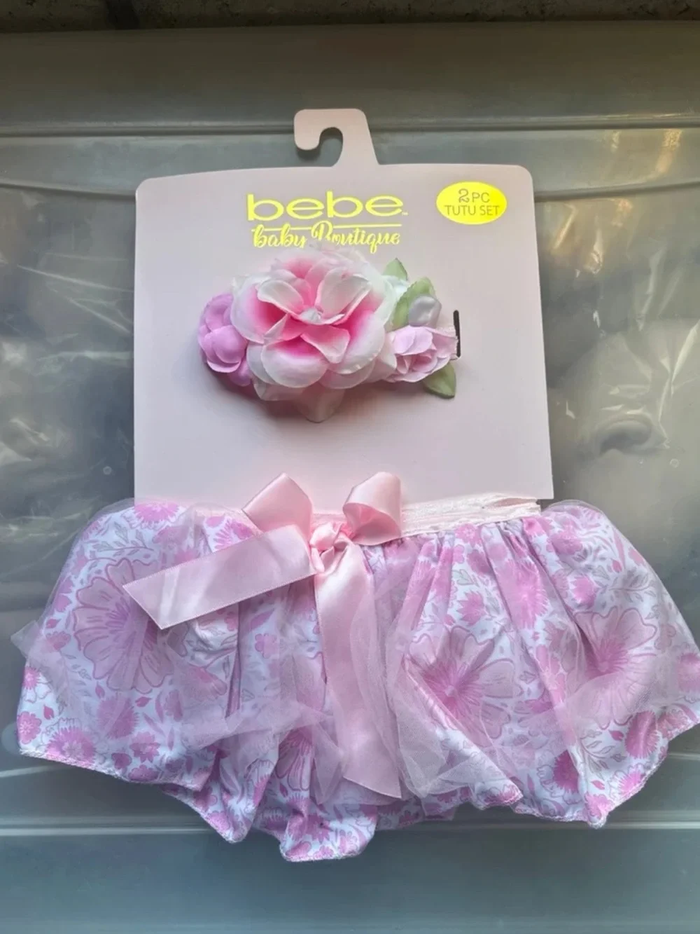 Bebe Pink Floral Tulle Tutu Set - 2pc